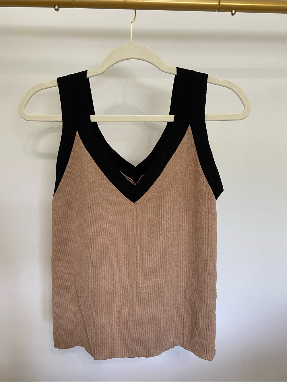 Ann Taylor Taupe Body with Black V-Neck Trim Tank